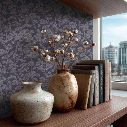 Vliestapete Waldmotiv Bäume Blau Grau 79001-1 Zimmer