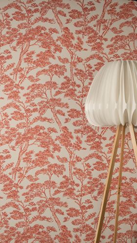 Non-woven wallpaper forest motif trees beige red 79001-4
