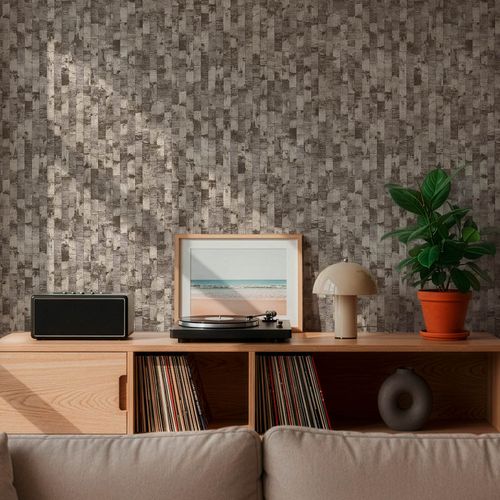 Non-woven wallpaper wood look panels grey beige 79008-2