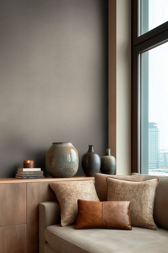 Non-woven wallpaper plain modern linen look grey 79010-4