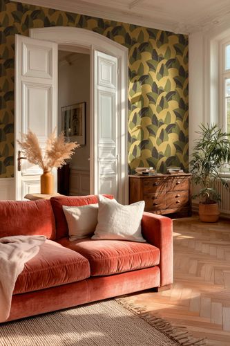 Non-woven wallpaper tropical green black yellow 79039-1
