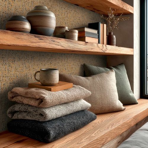 Non-woven wallpaper textured sisal look beige grey 79112-1