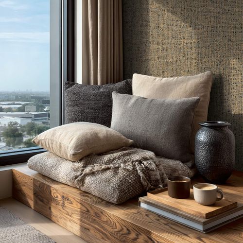 Non-woven wallpaper textured sisal look brown grey 79112-4