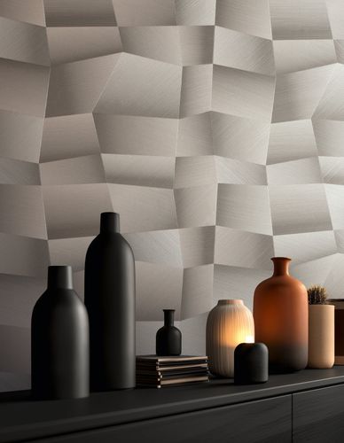 Non-woven wallpaper 3D effect grey silver metallic 79197-2