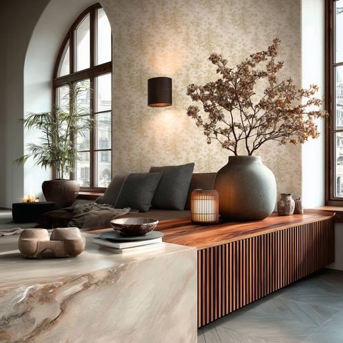 Non-woven wallpaper trees cream gold glitter 79200-2