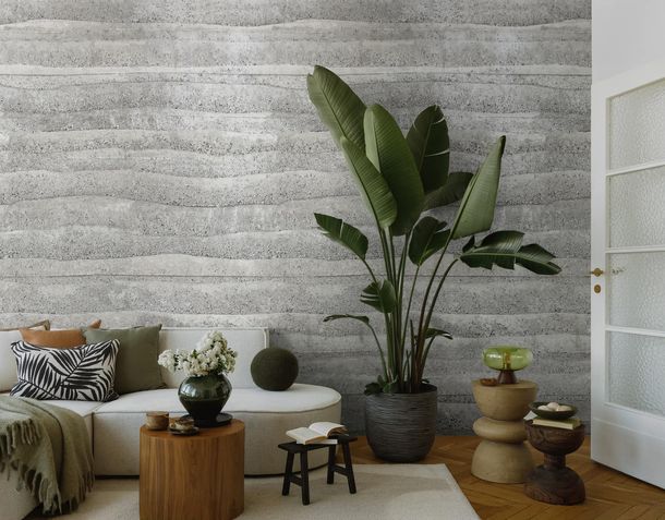 Photo wallpaper wave pattern concrete look grey 79217-3