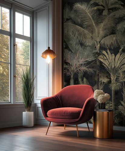 Photo wallpaper palm tree pattern black green 76190-4