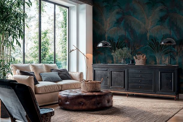 Fototapete Dschungel Palmen Shabby Blau Braun 76190-6 Zimmer
