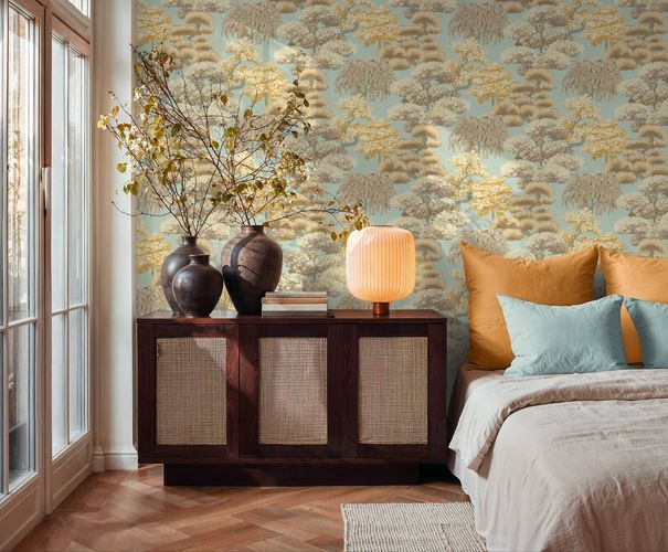 Vliestapete Dschungel Tropisch Blau Beige 79161-4 Zimmer