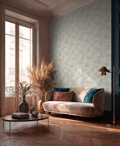 Vliestapete Palmen Dschungel Blau Creme Metallic 79162-2 Zimmer