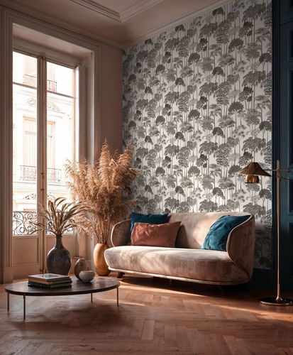 Non-woven wallpaper Trees Jungle White Black 79162-5