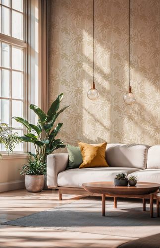 Vliestapete Blattmuster Grau Beige Metallic 79164-1 Zimmer