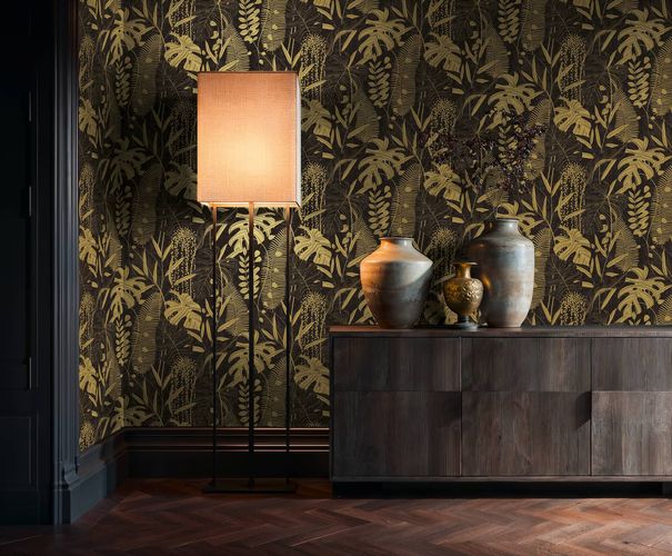 Vliestapete Blattmuster Schwarz Gold Metallic 79164-3 Zimmer