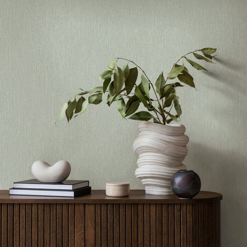 Non-woven wallpaper plain texture green grey 35360