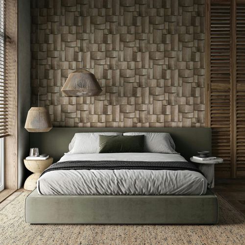 Vliestapete Kacheln Holzoptik 3D-Effekt Beige Braun 35388 Raum