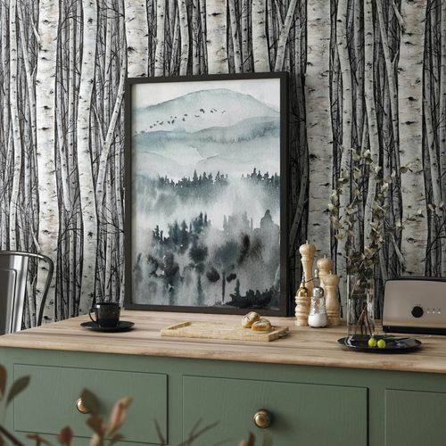 Vliestapete Bäume Birke Wald Motiv Grau Creme 35397 Raum