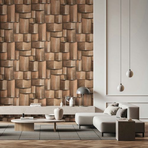 Vliestapete Kacheln Holzoptik 3D-Effekt Braun Beige 35399 Raum