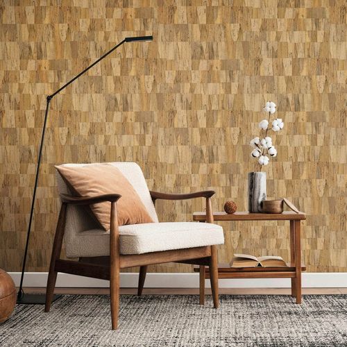 Non-woven wallpaper wood look used look beige yellow 45737
