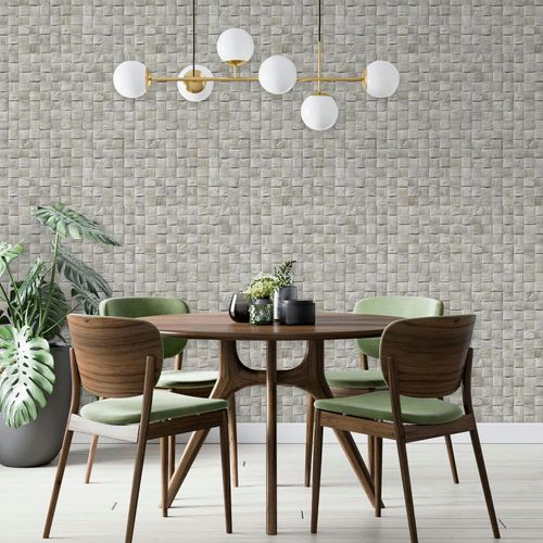 Non-woven wallpaper wood look woven grey beige 45741
