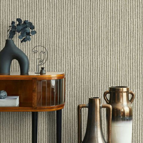 Non-woven wallpaper textile look cream beige 45748