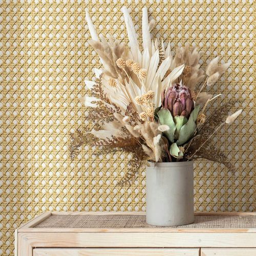 Vliestapete Rattan Holzoptik Geflecht Creme Gelb 45753 Raum