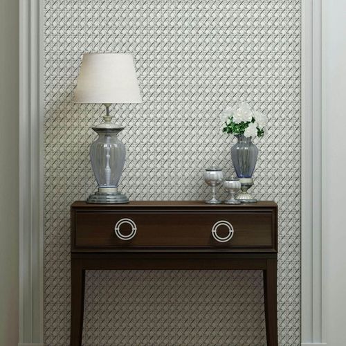 Non-woven wallpaper rattan wood look woven grey white 45754