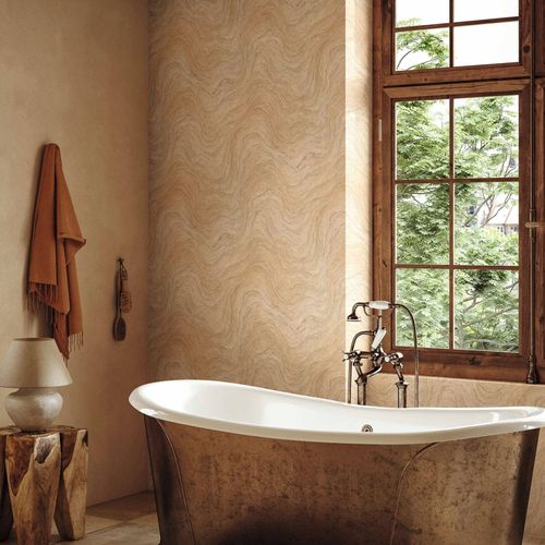 Vliestapete Wellenmuster Marmoroptik Beige Apricot 45755 Raum