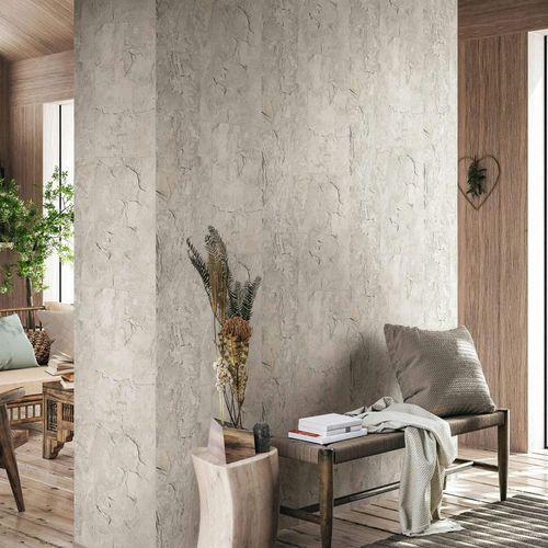 Non-woven wallpaper tile look stone effect grey beige 45767