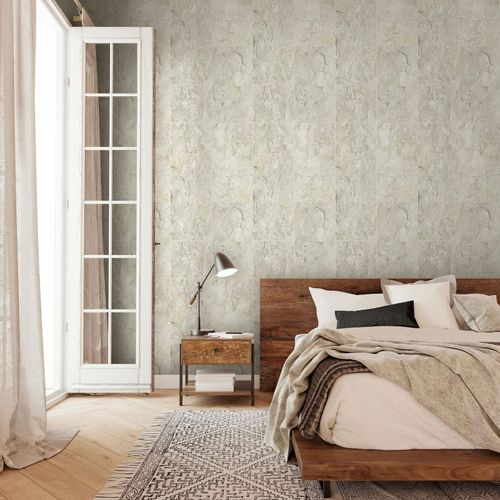 Non-woven wallpaper tile look cream beige 45768