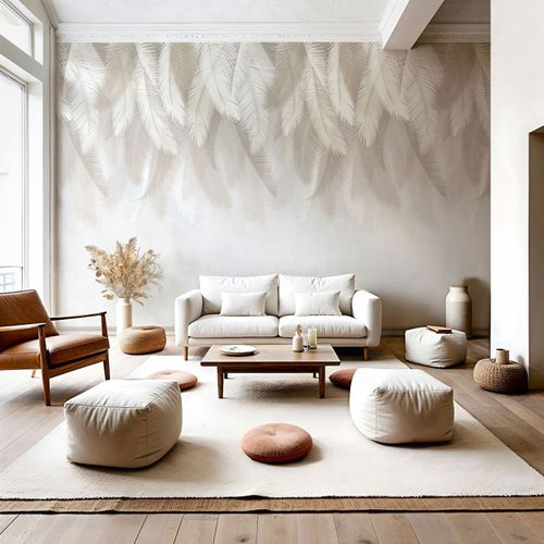Fototapete Blätter Tropsich Beige Creme 42222 Raum