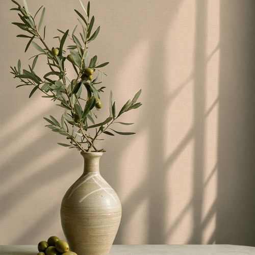 Non-woven wallpaper linen look plain Modern Orange 82490