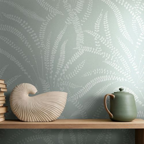 Non-woven Wallpaper Floral Linen Look Green Cream 82505