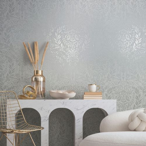 Vliestapete Barock Motiv Floral Grau Silber Metallic 82511 Raum