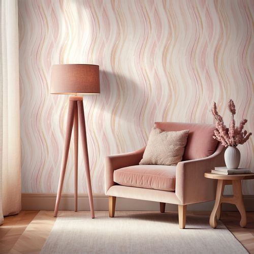 Vliestapete Streifen Wellenmuster Creme Rosa Orange 82552 Raum