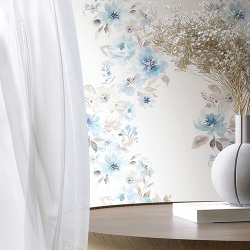 Vliestapete Blumen Aquarelloptik Weiß Blau Grau 89012 Raum
