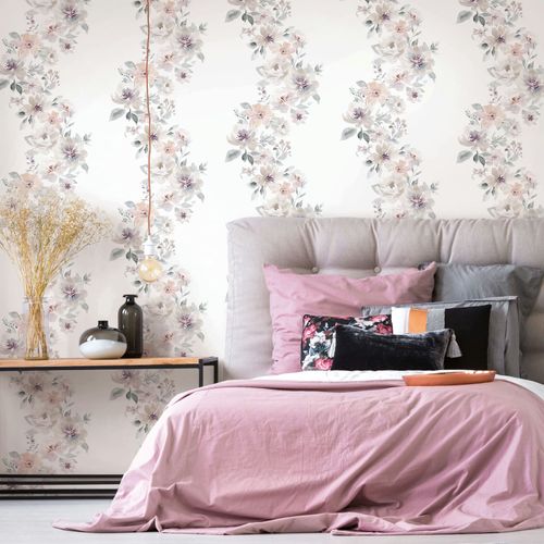 Vliestapete Blumen Aquarelloptik Weiß Grau Beige 89013 Raum