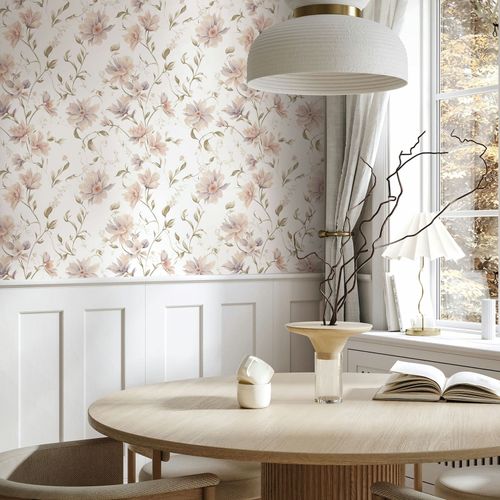 Non-woven Wallpaper Floral Tendrils White Beige Green 89024