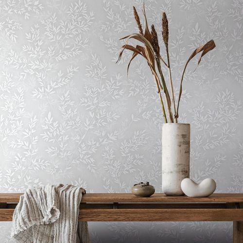 Non-woven Wallpaper Floral Tendrils Light Grey White 89025