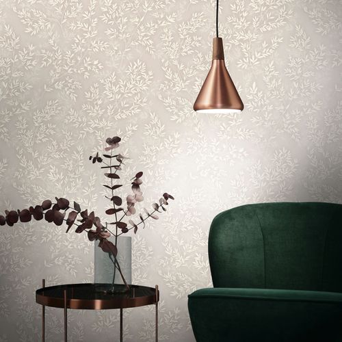 Non-woven Wallpaper Leaves Concrete Look Beige Cream 89026