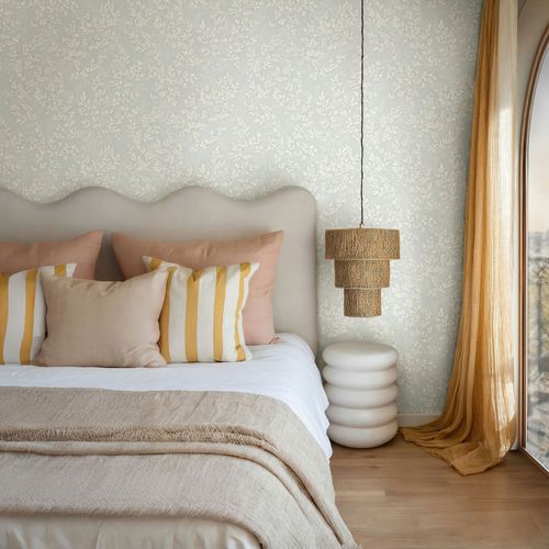 Non-woven Wallpaper Leaves Concrete Look Green Cream 89027