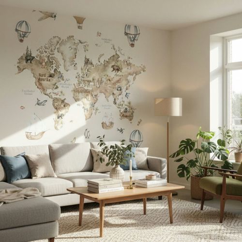 Photo Wallpaper Animals Watercolor Beige Green Blue 96469