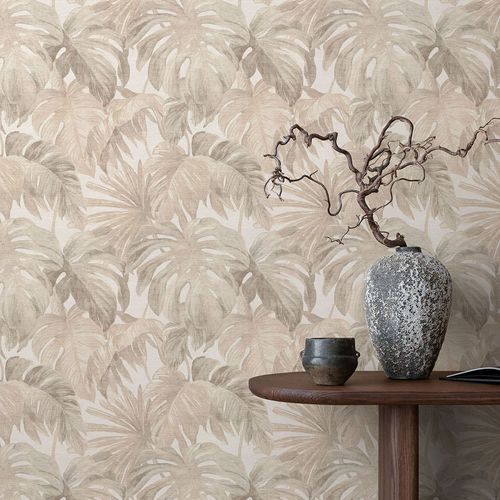 Non-woven Wallpaper Leaf Pattern Cream Beige Taupe 10558-02