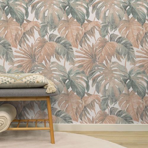 Vliestapete Blattmuster Creme Braun Grün 10558-11 Zimmer