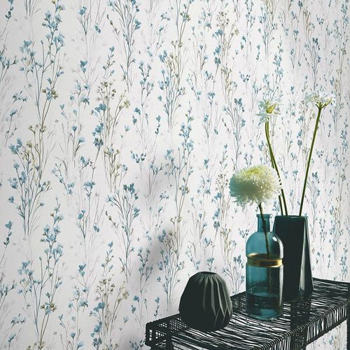 Vliestapete Blumen Aquarelloptik Weiß Blau Grau 10561-18 Zimmer