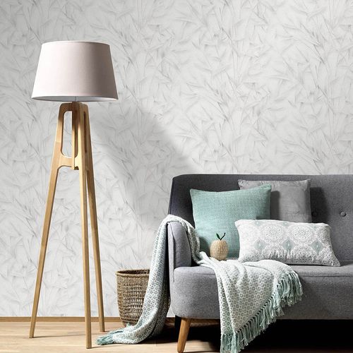 Vliestapete Blattmuster Creme Grau Glitzer 10587-31 Zimmer