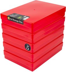 WestonBoxes A4 Aufbewahrungsboxen – 5 Stück, Rot, Aus Recycelbarem Polypropylen, Mit Deckel, Abgerundete Kanten, Für Papier, Stifte, Bastelbedarf