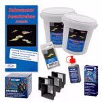 Artemia franciscana- Zucht Set (Maxi) - mehr als 1.000.000 Eier - mit 2 kg Premiumsalz Flüssigfutter Artemia Siebkombination und Anleitung (Produktbild)