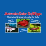 Etikett der Futtersorte Artemia Color SoftEggs - Aufzuchtfutter - Alleinfutter für Zierfische - Color Booster (Produktbild)