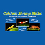 Etikett der Futtersorte Calcium Shrimp Sticks - Alleinfutter für Garnelen und Krebse (Produktbild)