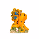 Aquarium Deko Krakenfigur, Tintenfisch mit No Fishing Schild, Octopus orange Seitenansicht (Produktbild)